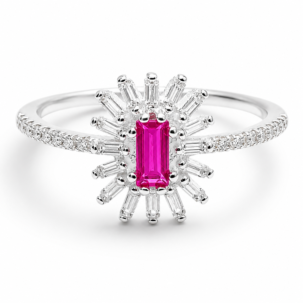 Anillo Flor Fiusha Zirconia