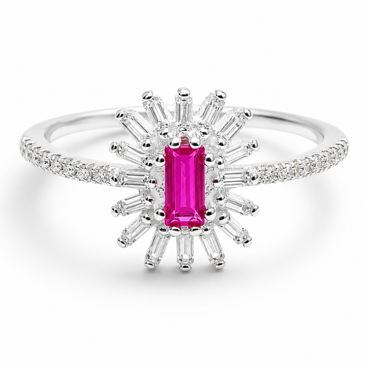 Anillo Flor Fiusha Zirconia