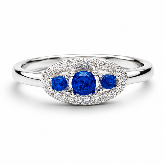 Anillo 3 Opalos Azul Plata Ley 925