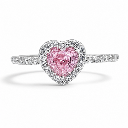 Anillo Corazon Zirconia Rosa Plata Ley 925