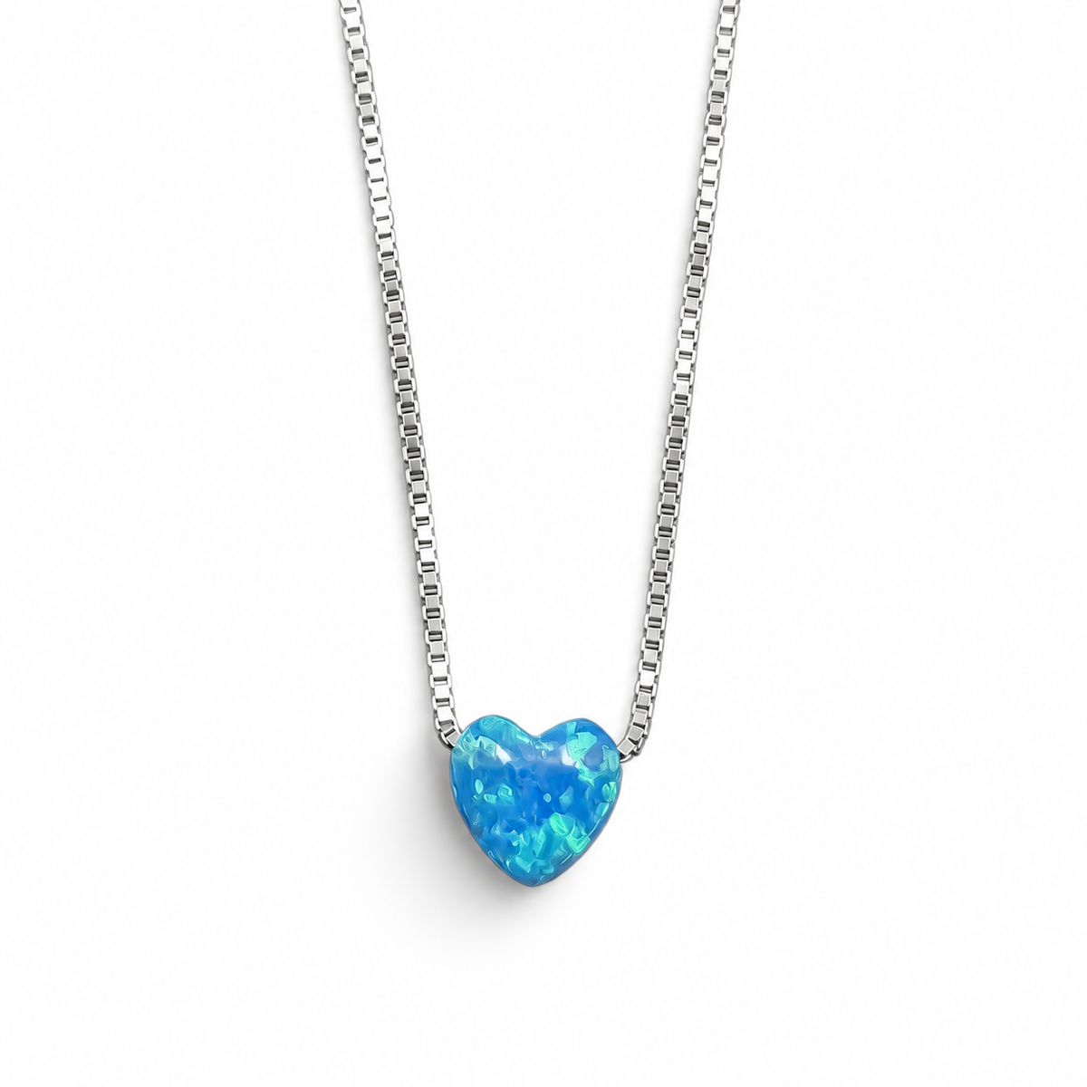 Collar Corazon Opalo Chico Plata Ley 925