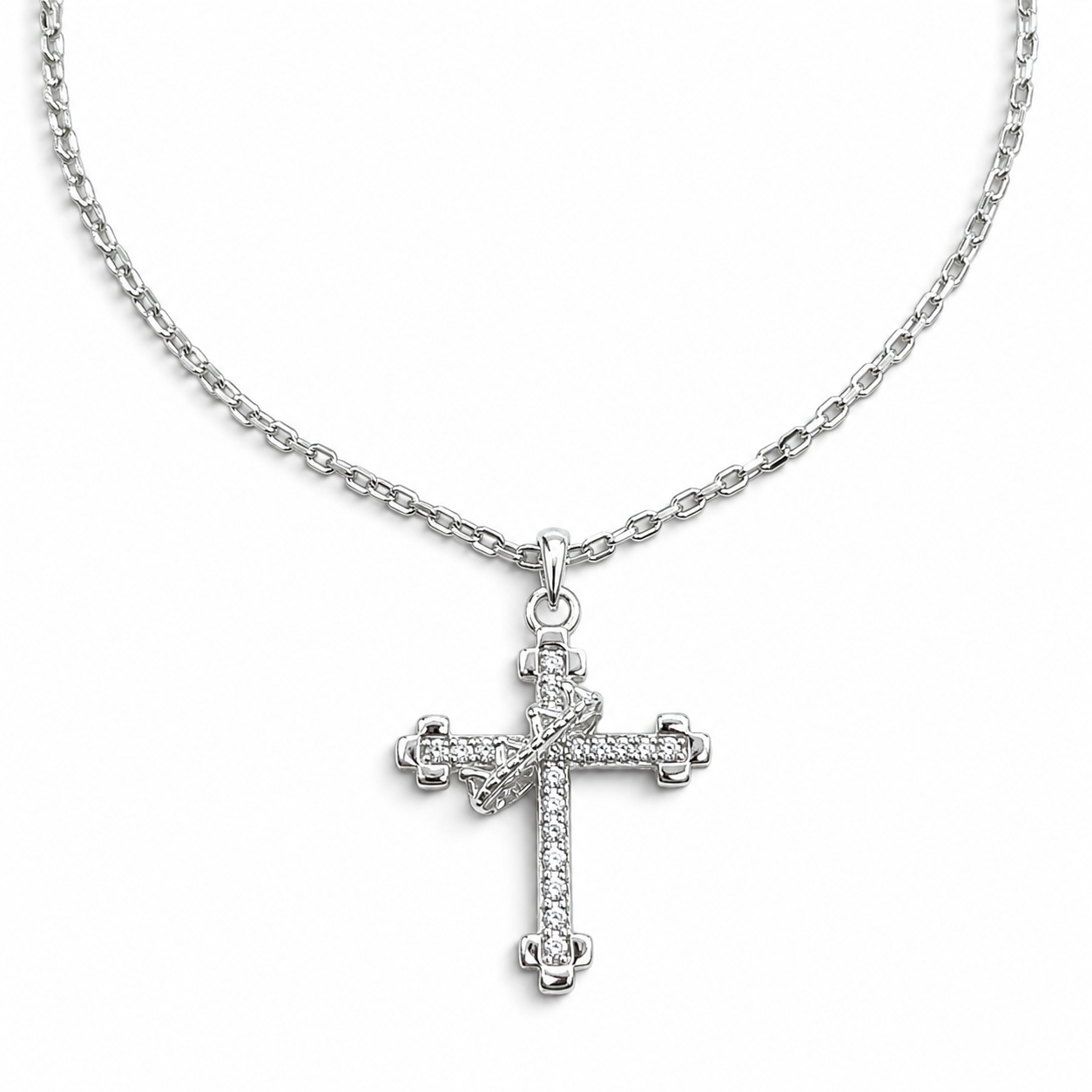Collar Cruz Zirconia Plata Ley 925