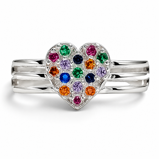 Anillo Corazon Multicolor Plata Ley 925