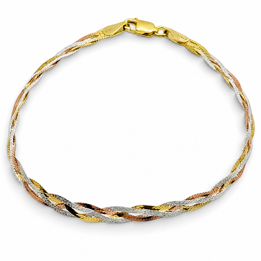 Pulsera Trenzada Tricolor Plata Ley 925