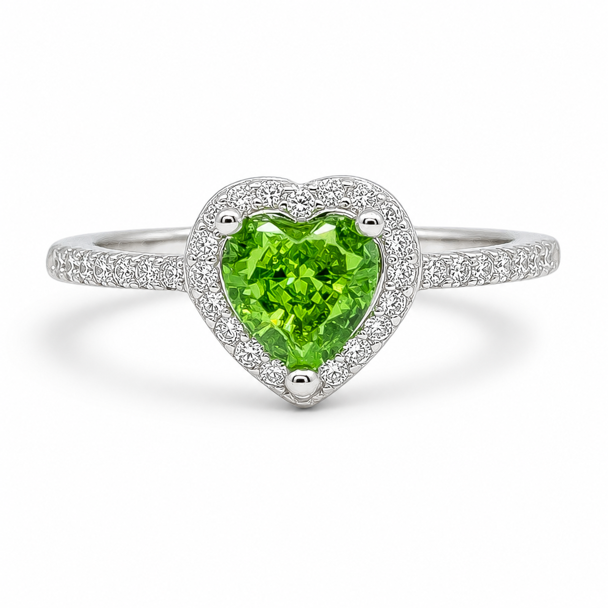 Anillo Zirconia Corazon Verde Plata Ley 925