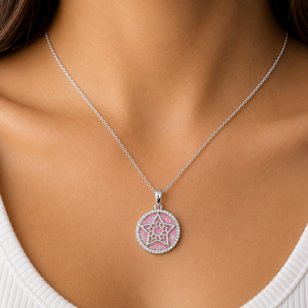 Dije Estrella Opalo Rosa Plata Ley 925