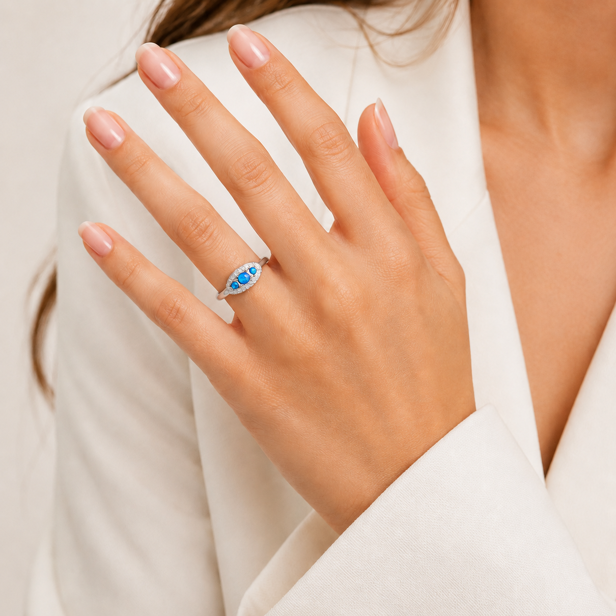 Anillo 3 Opalos Azul Plata Ley 925