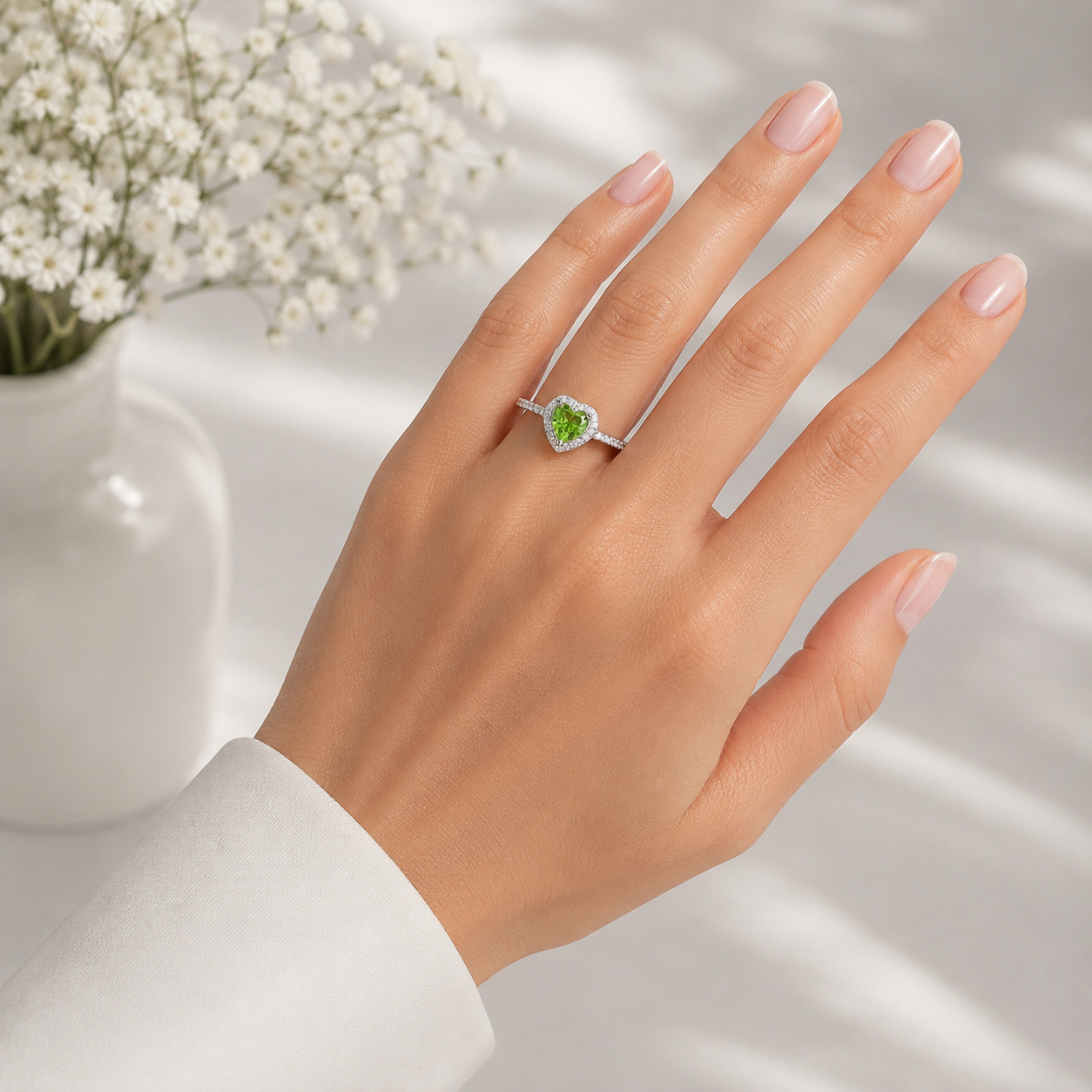 Anillo Zirconia Corazon Verde Plata Ley 925