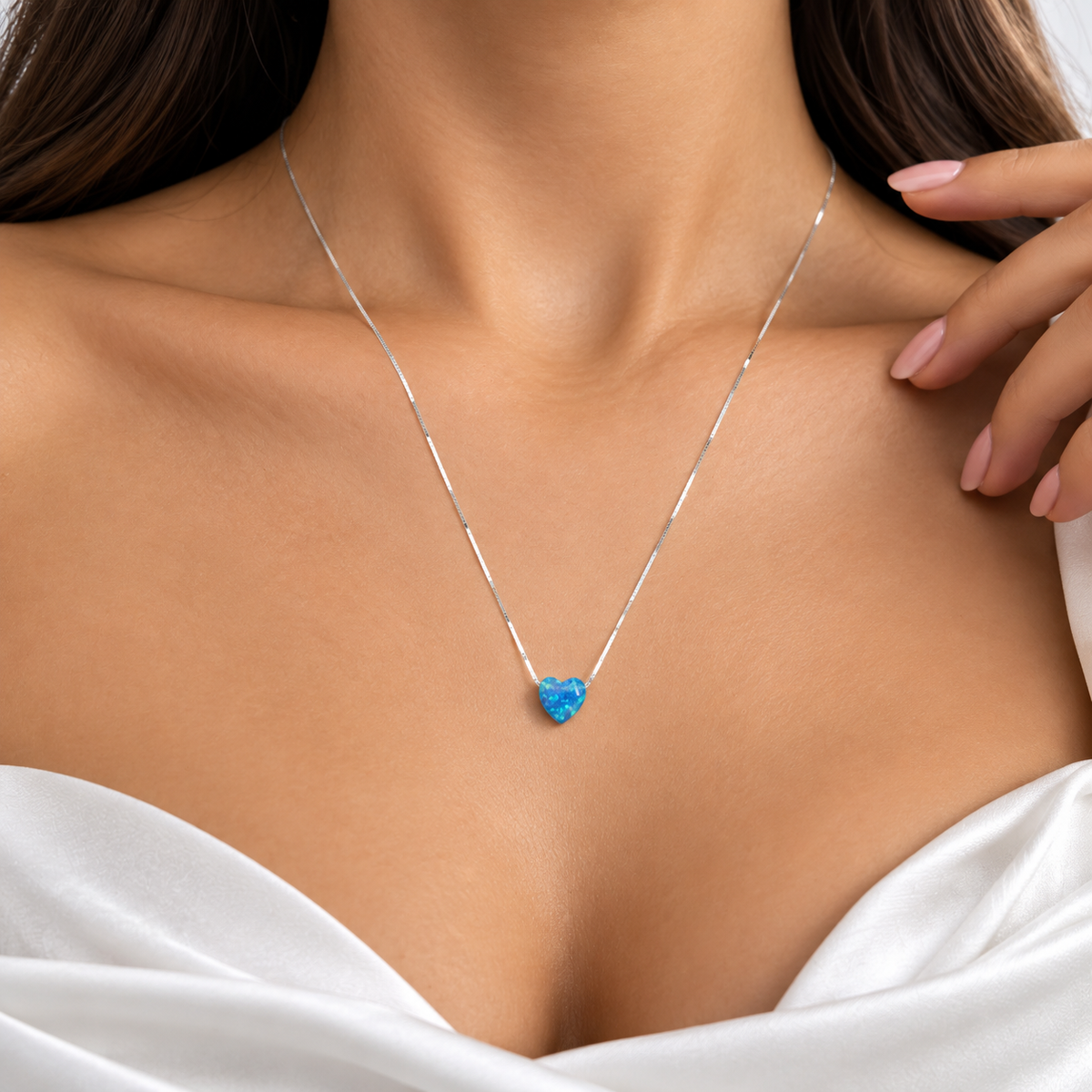 Collar Corazon Opalo Chico Plata Ley 925