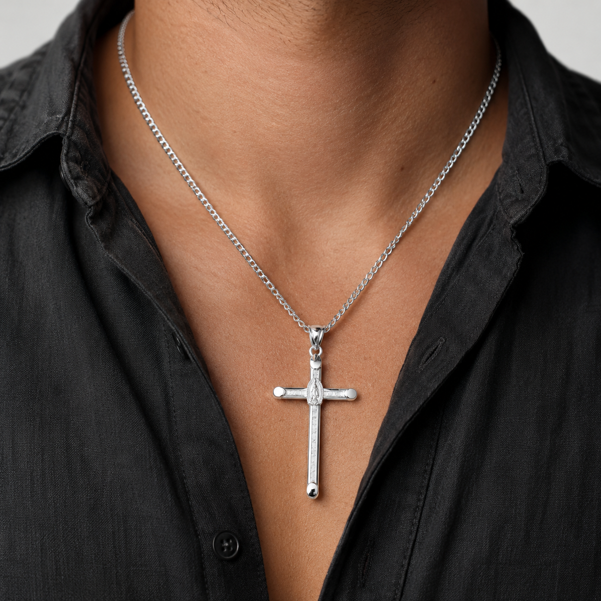 Dije Cruz Virgen Grande Plata Ley 925