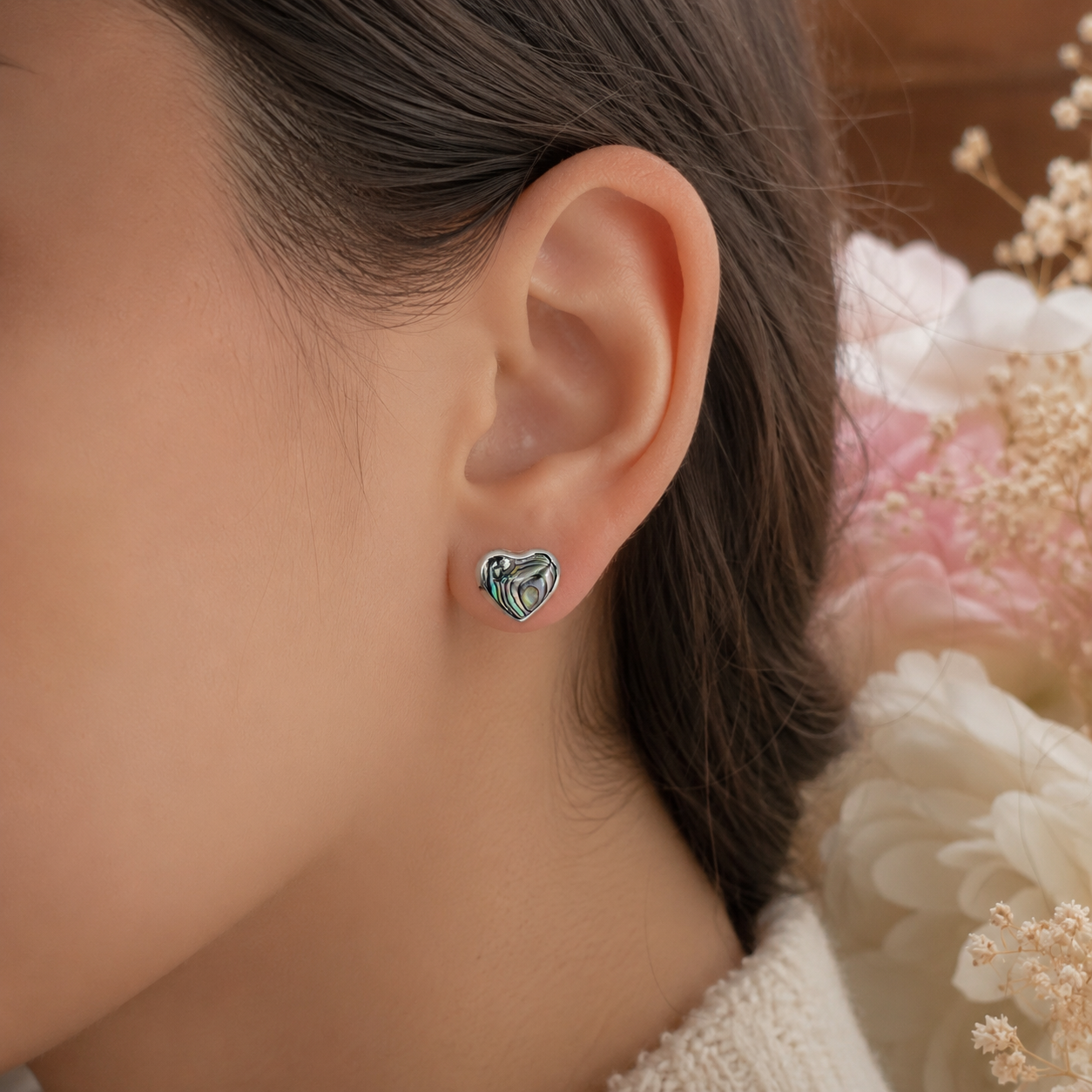 Arete Corazon Concha Plata Ley 925