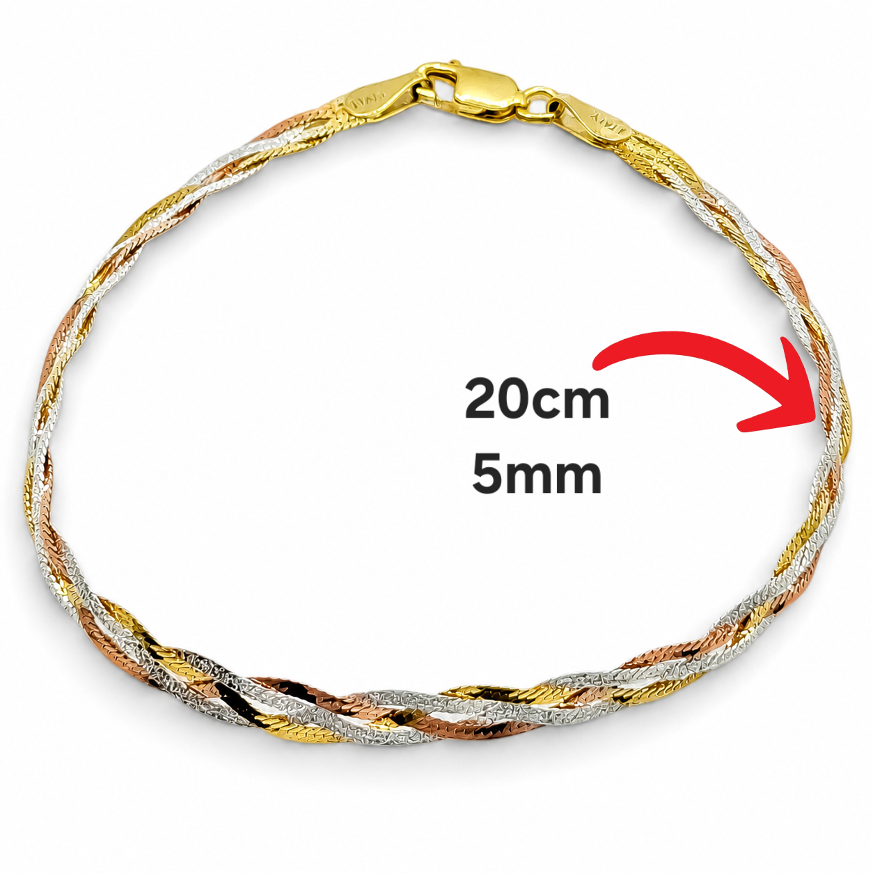 Pulsera Trenzada Tricolor Plata Ley 925