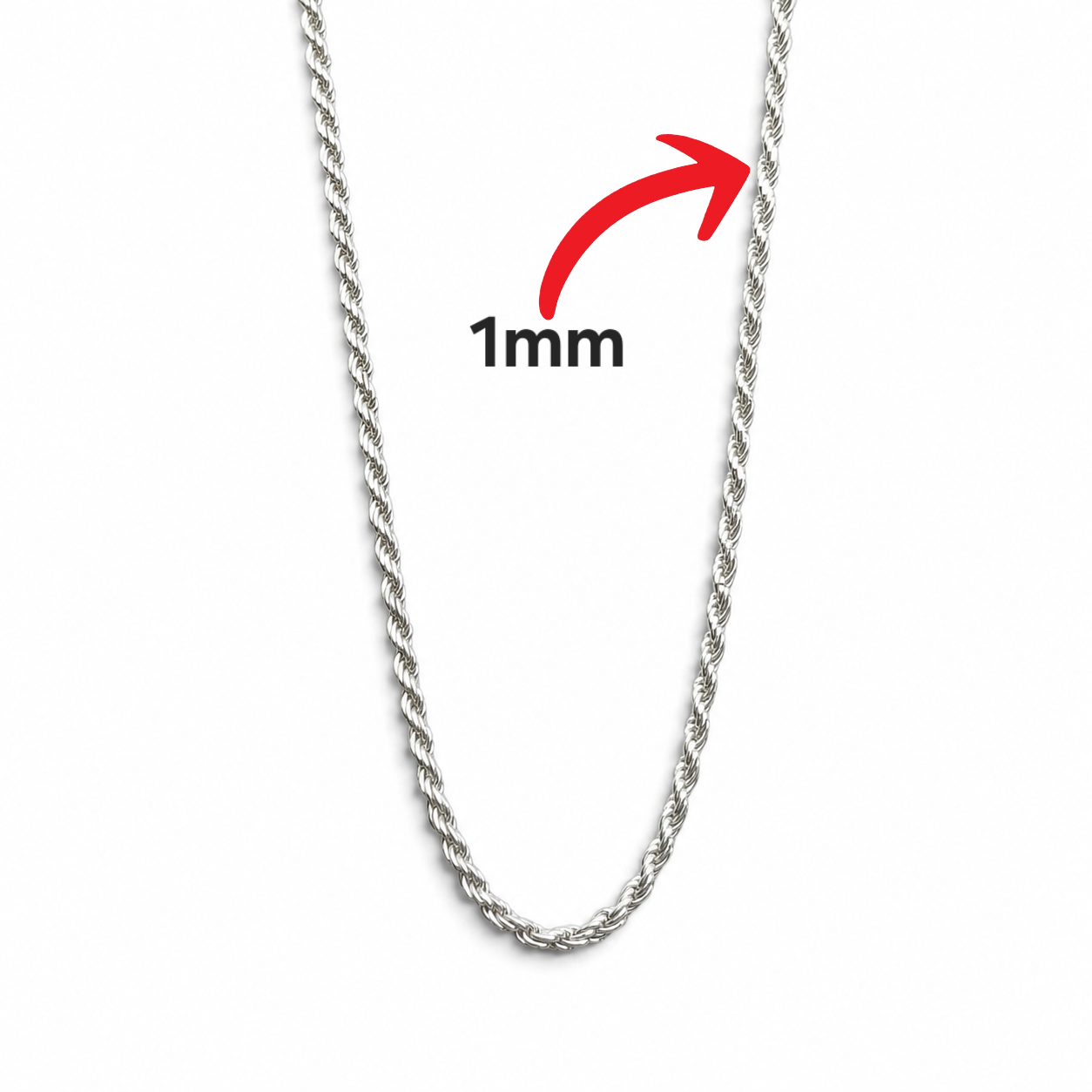 Cadena Torzal 1mm Plata Ley 925