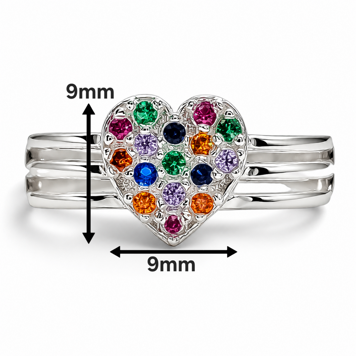 Anillo Corazon Multicolor Plata Ley 925