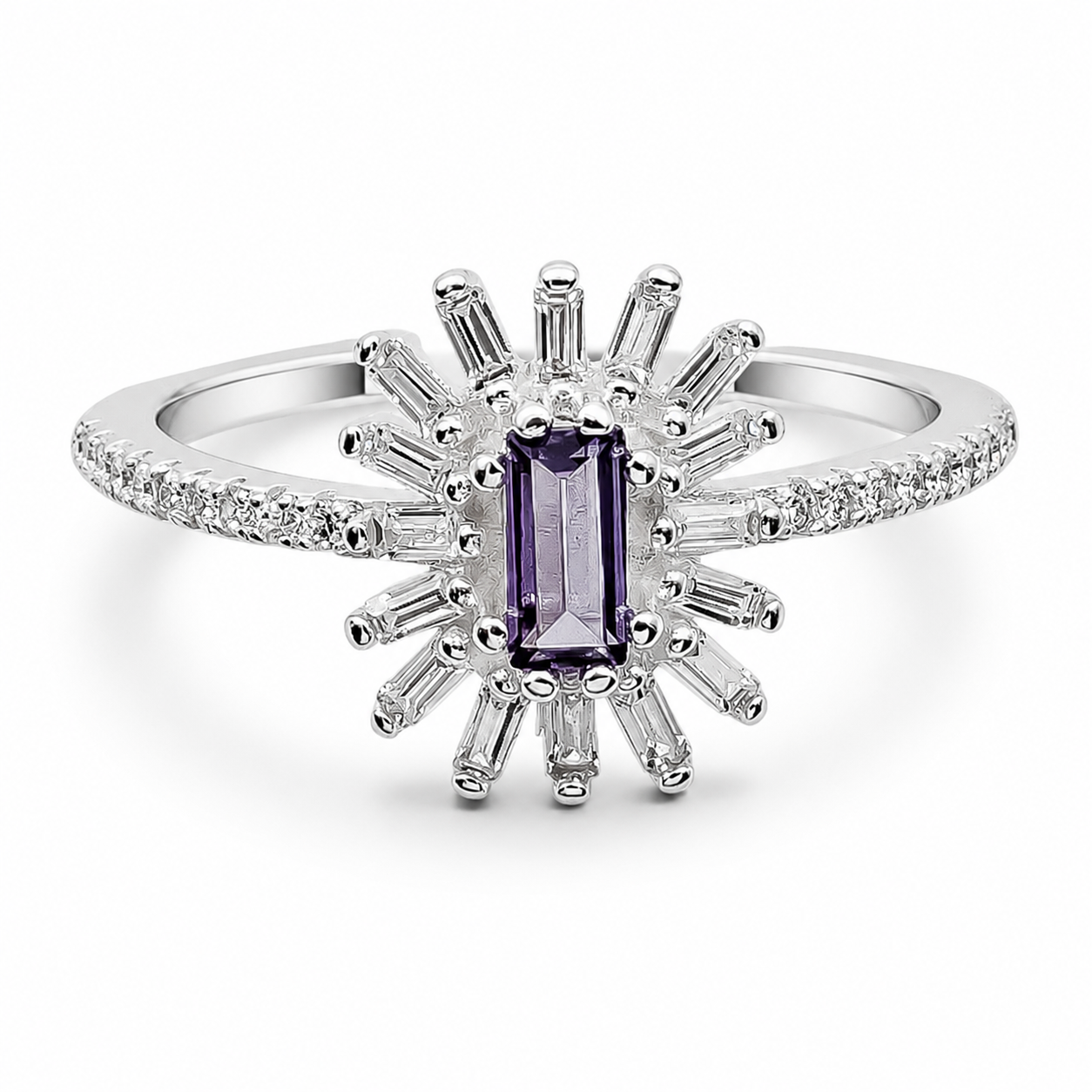 Anillo Flor Morada Zirconia Plata Ley 925