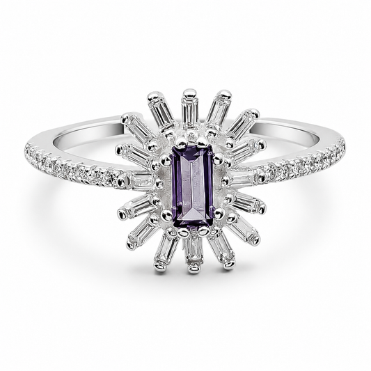 Anillo Flor Morada Zirconia Plata Ley 925