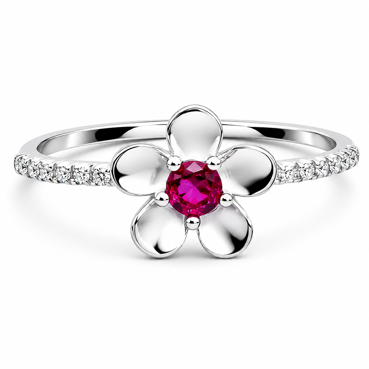 Anillo Flor Fiusha Plata Ley 925