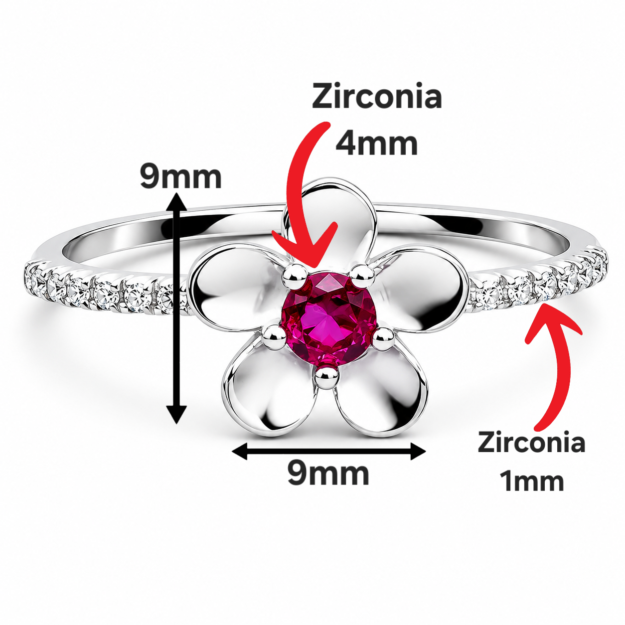 Anillo Flor Fiusha Plata Ley 925