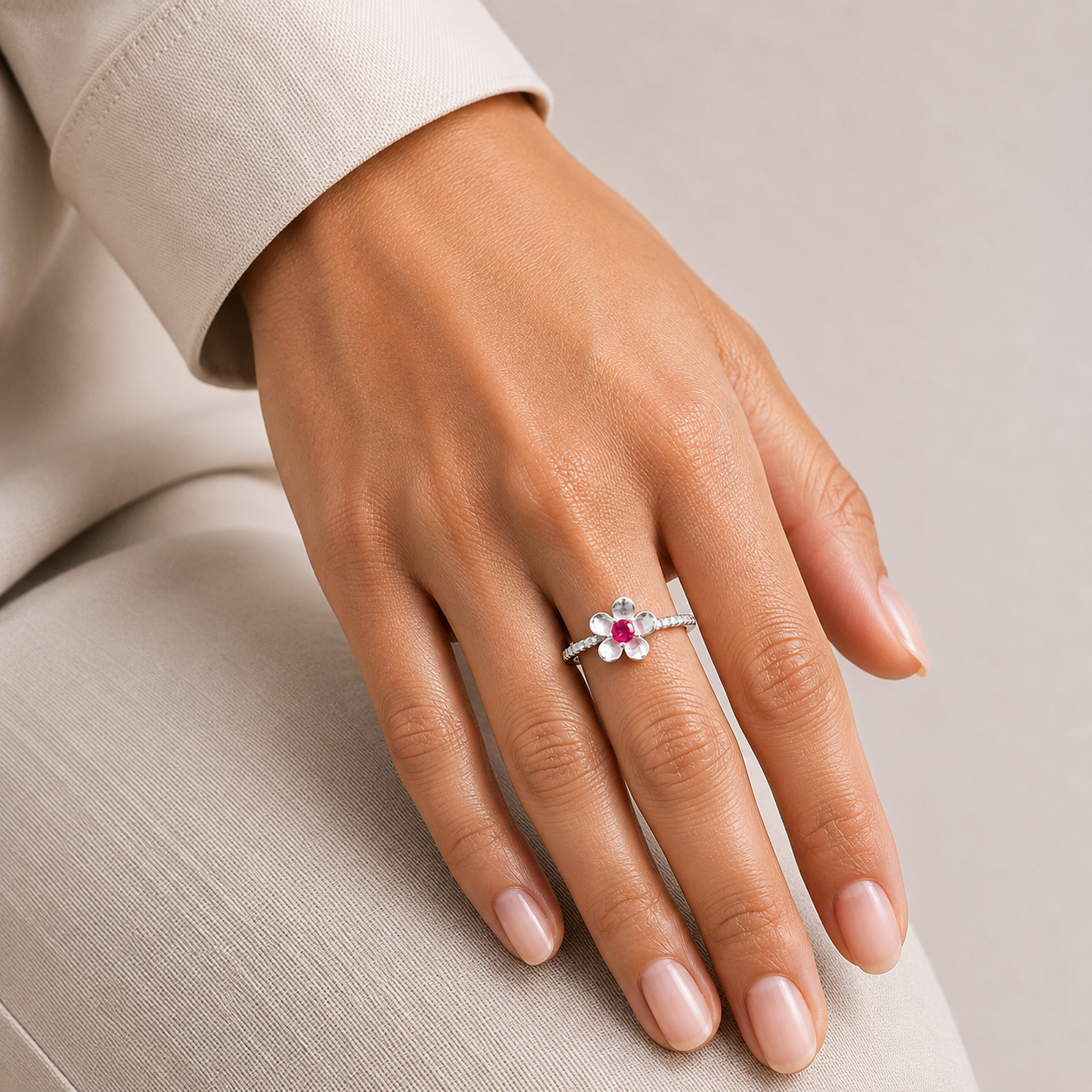 Anillo Flor Fiusha Plata Ley 925