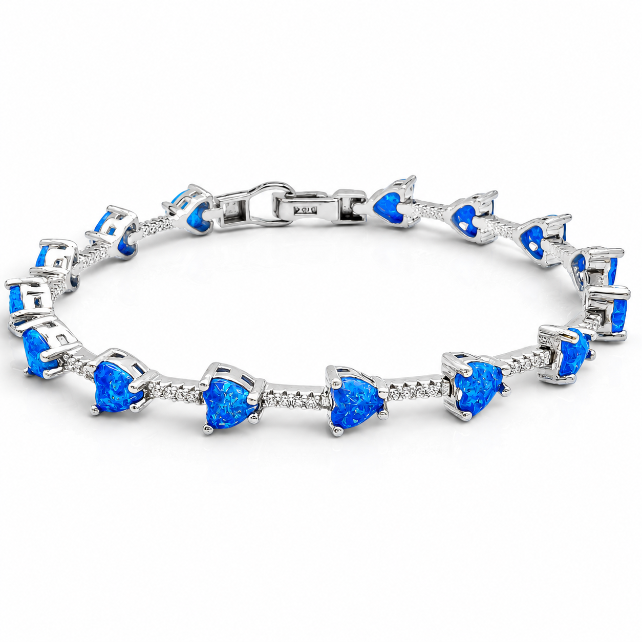 Pulsera Opalo Corazones Azul