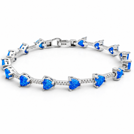 Pulsera Opalo Corazones Azul