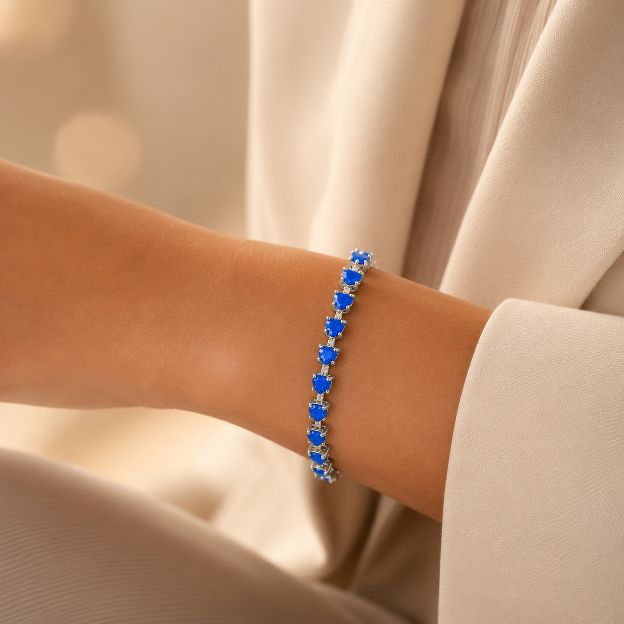 Pulsera Opalo Corazones Azul