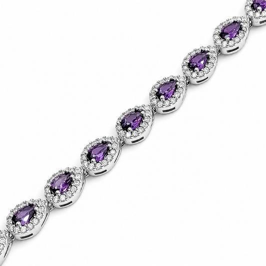 Pulsera Gota Lila Plata Ley 925