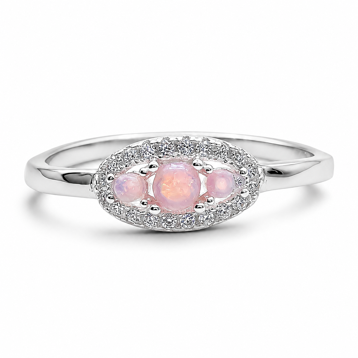 Anillo 3 Opalos Rosa Plata Ley 925