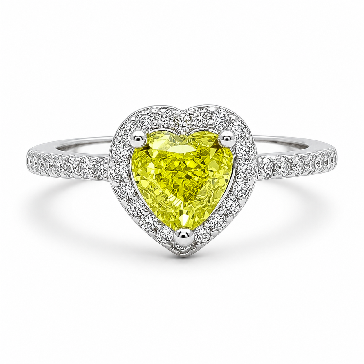 Anillo Zirconia Corazon Verde Limon Plata Ley 925