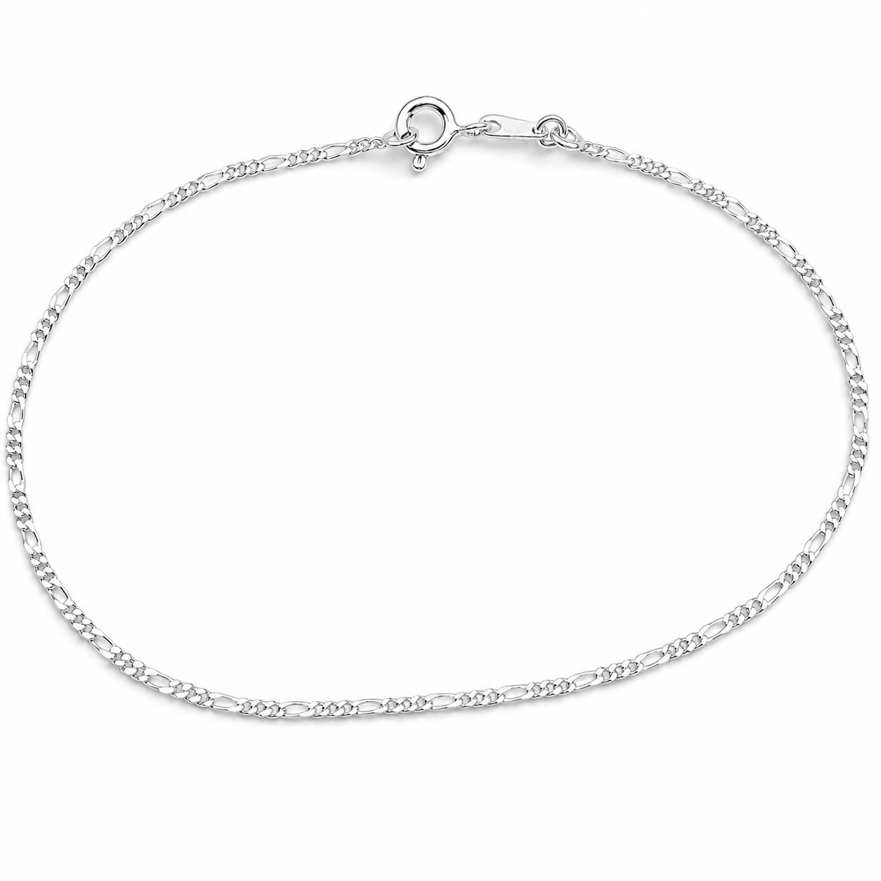 Pulso Figaro Diamantado 1mm Plata Ley 925