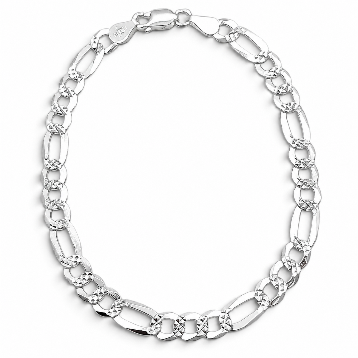 Pulso Figaro Diamantado 6mm Plata Ley 925
