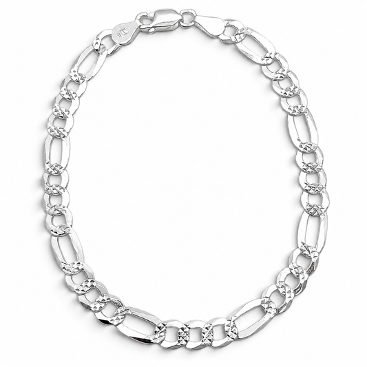 Pulso Figaro Diamantado 6mm Plata Ley 925