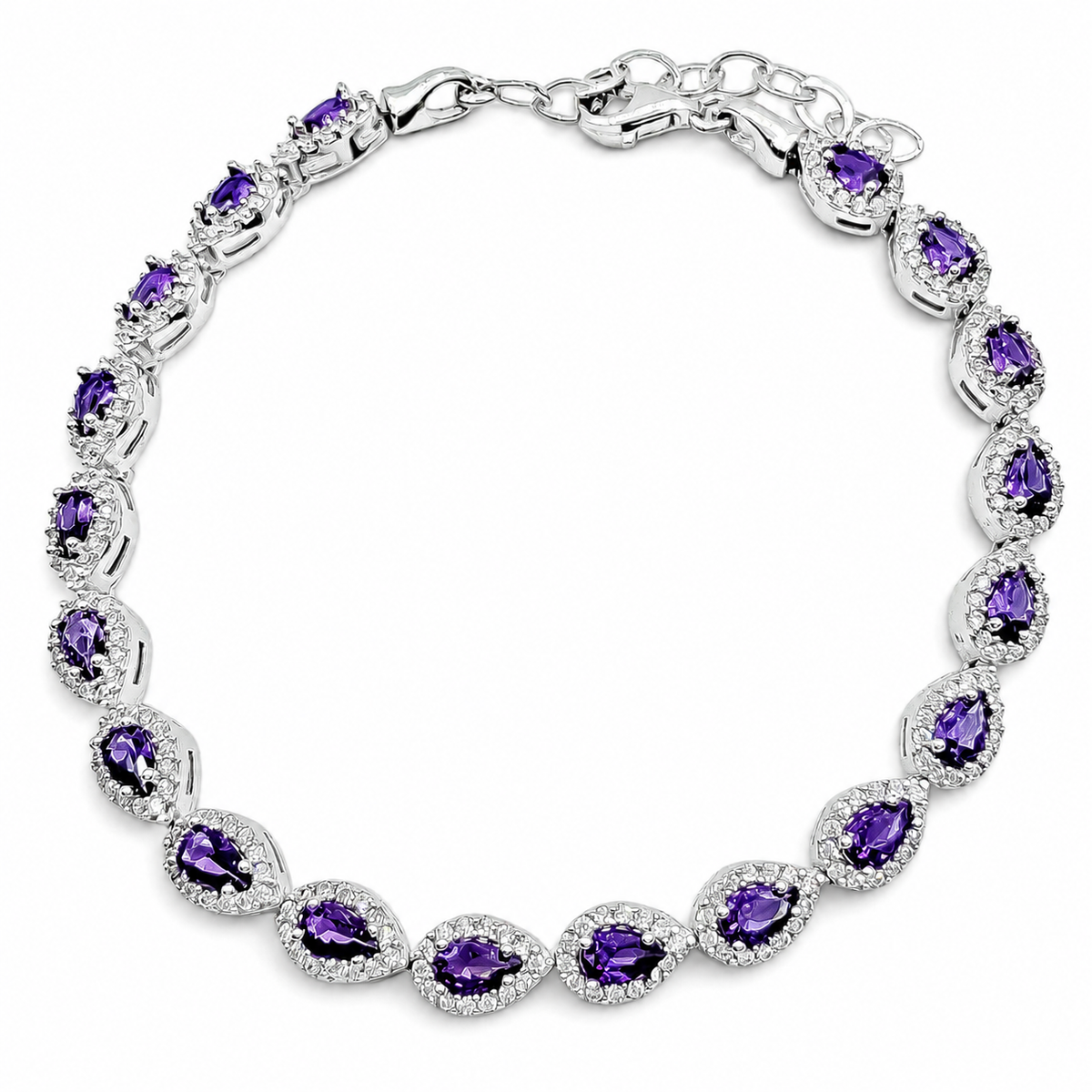 Pulsera Gota Lila Plata Ley 925