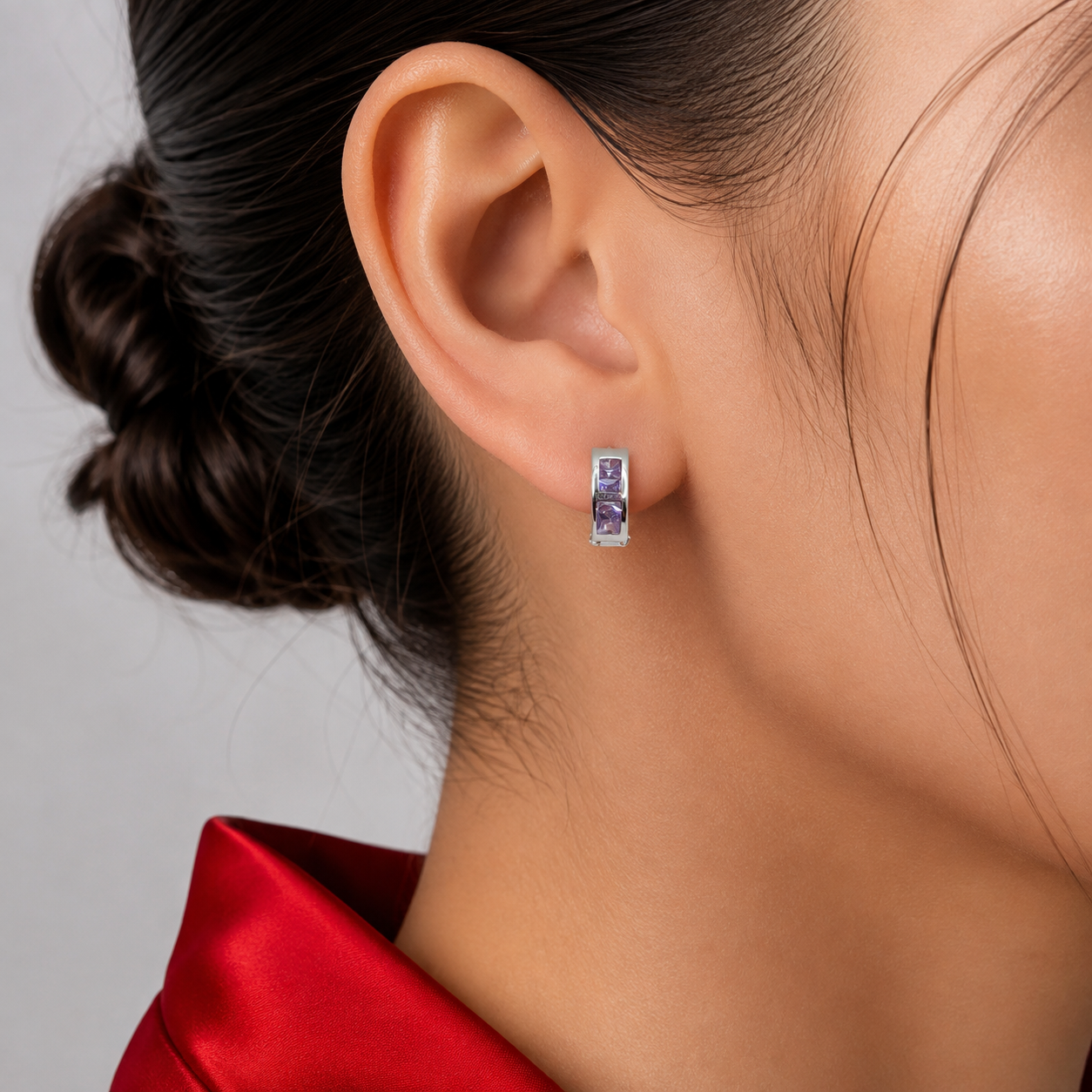 Hugguies Zirconia Lila Plata Ley 925