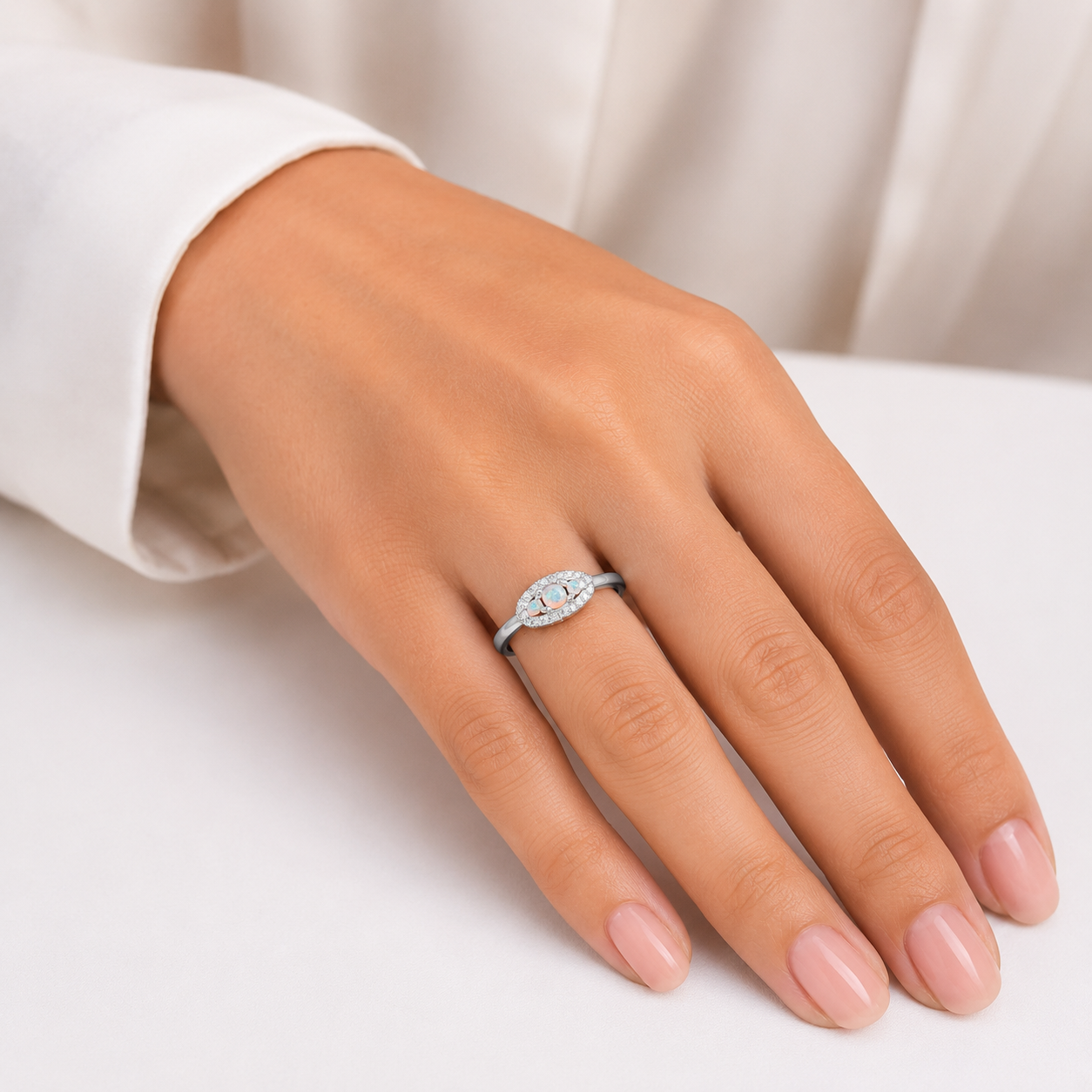 Anillo 3 Opalos Rosa Plata Ley 925