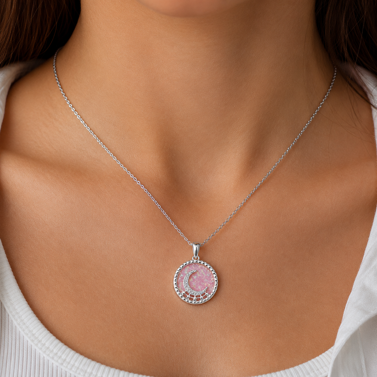 Dije Opalo Rosa Luna Plata Ley 925