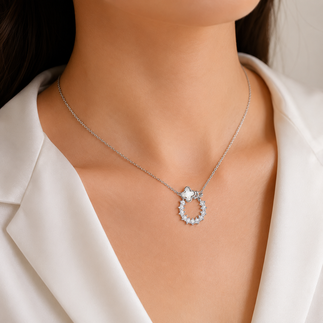 Collar Zirconia Flor Plata Ley 925