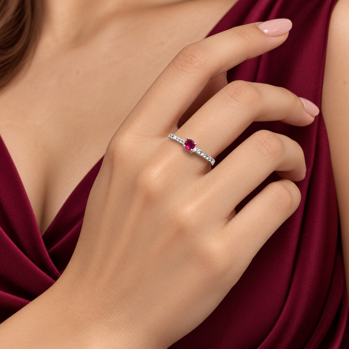 Anillo Zirconia Roja Plata Ley 925