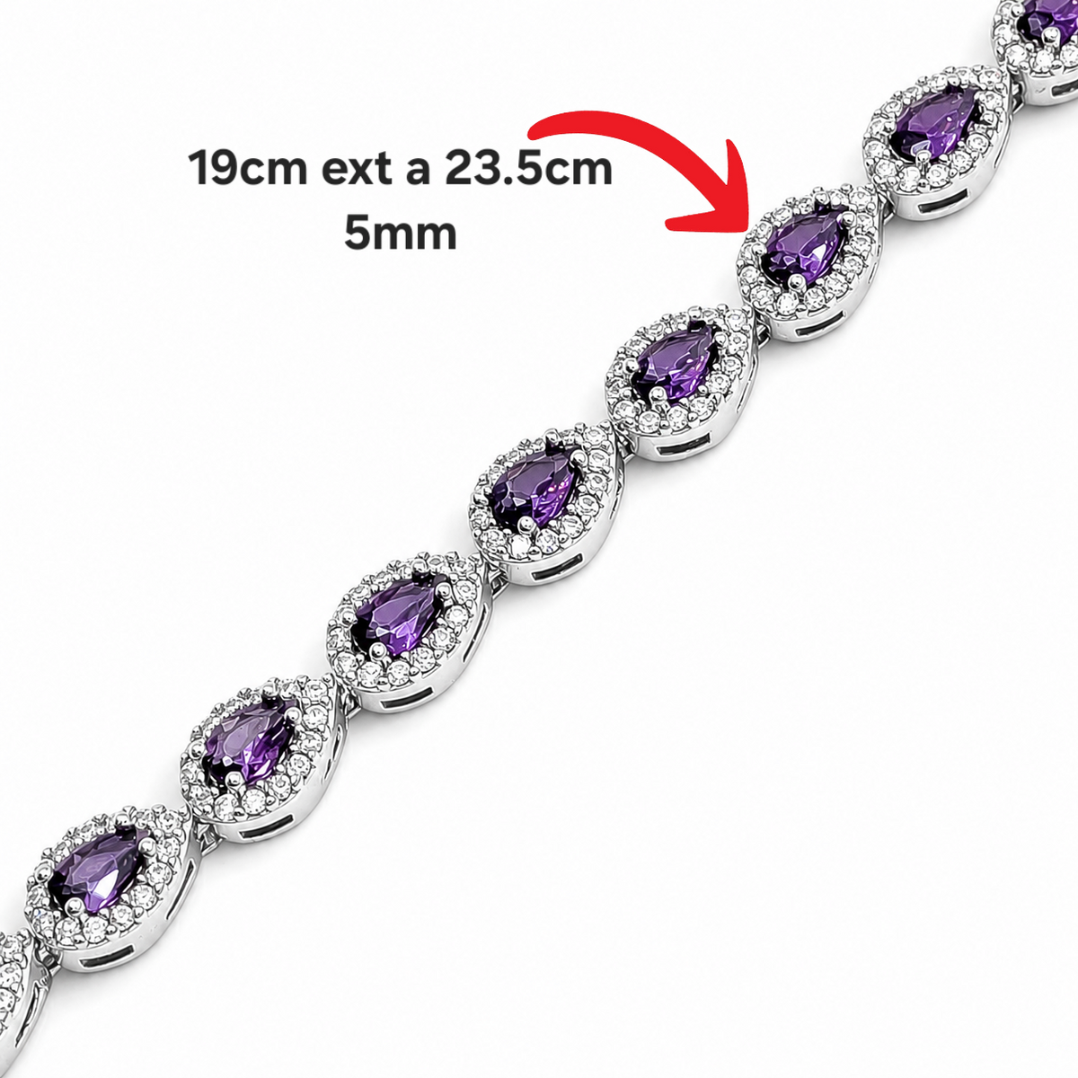 Pulsera Gota Lila Plata Ley 925