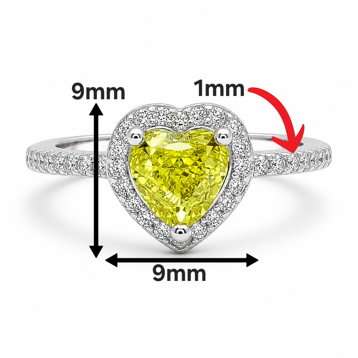 Anillo Zirconia Corazon Verde Limon Plata Ley 925