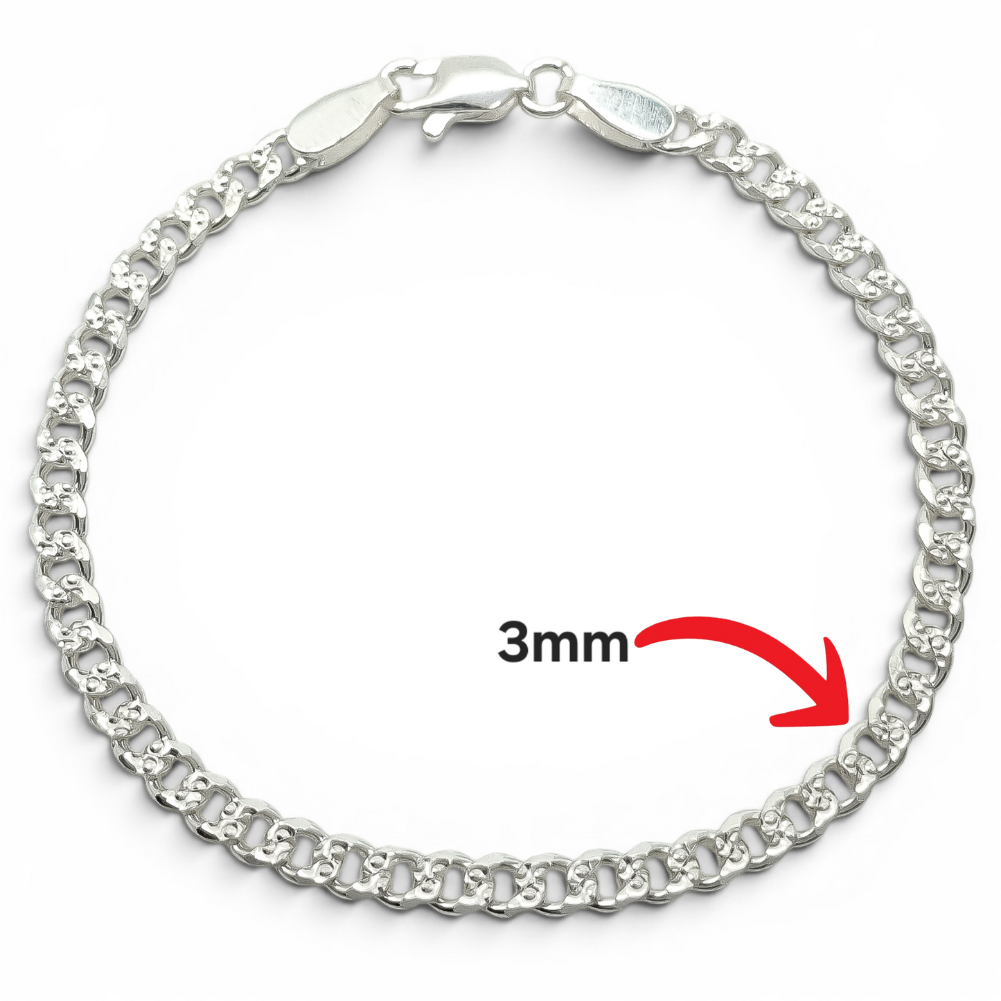 Pulso Cubano Diamantado 3mm Plata Ley 925