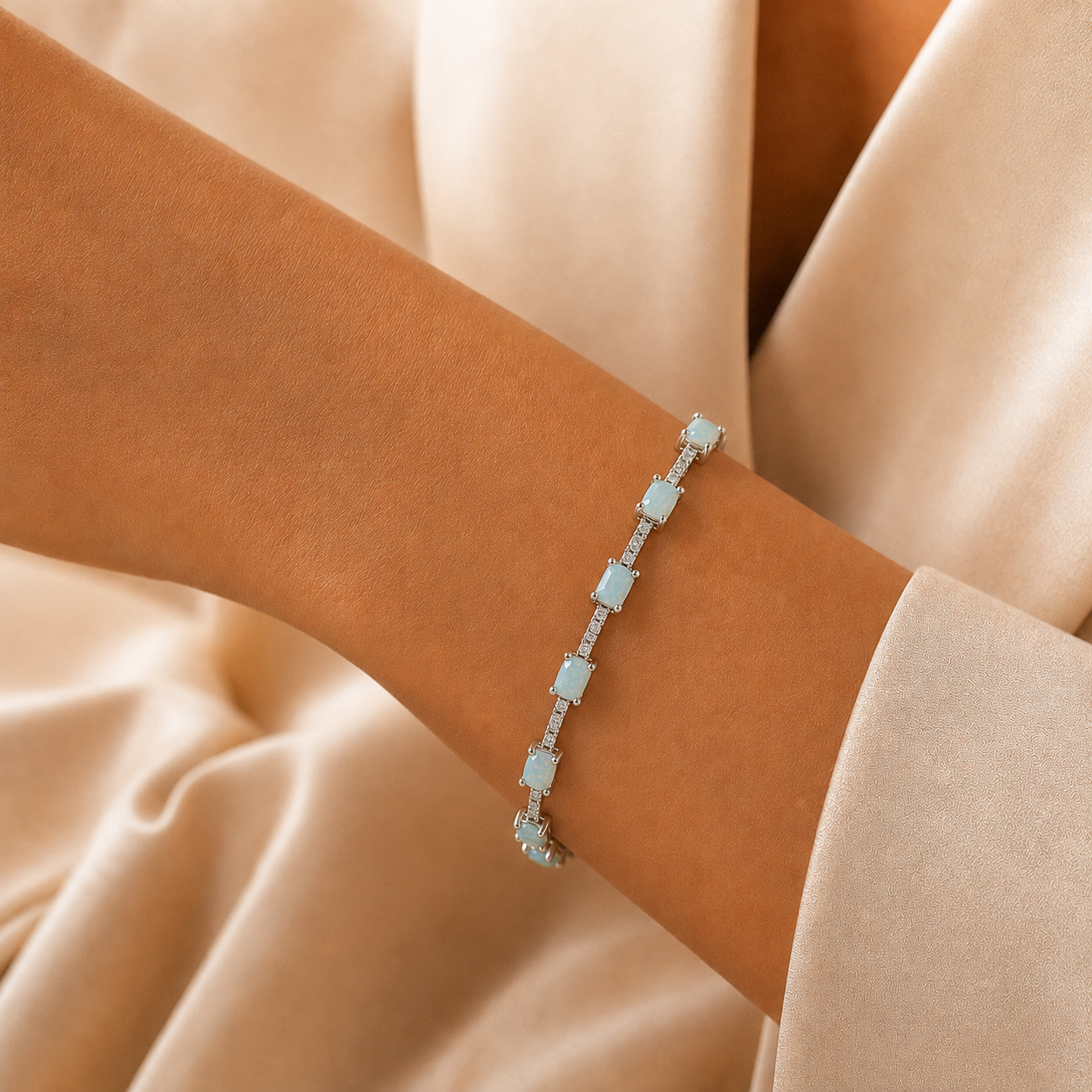 Pulsera Opalo Blanco Cuadro