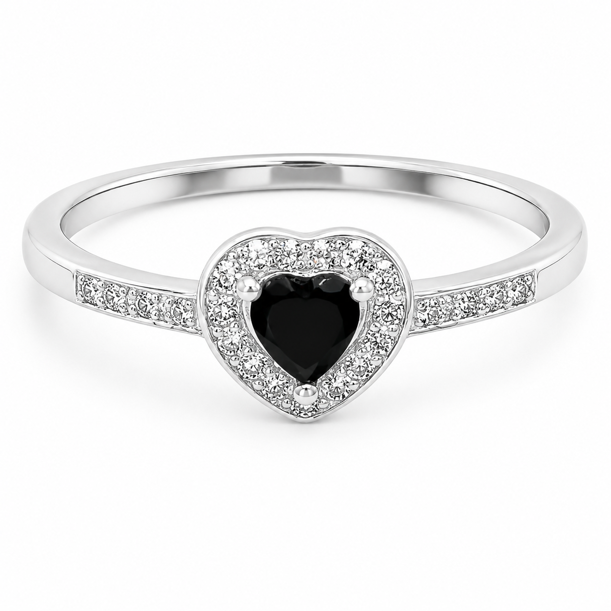 Anillo Corazon Negro Plata Ley 925