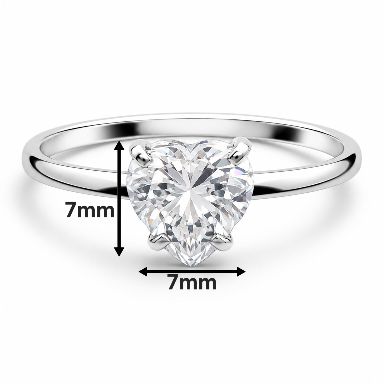 Anillo Solitario Blanco Corazon Plata Ley 925