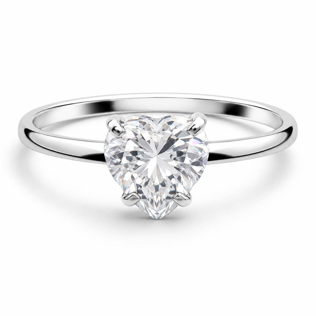 Anillo Solitario Blanco Corazon Plata Ley 925