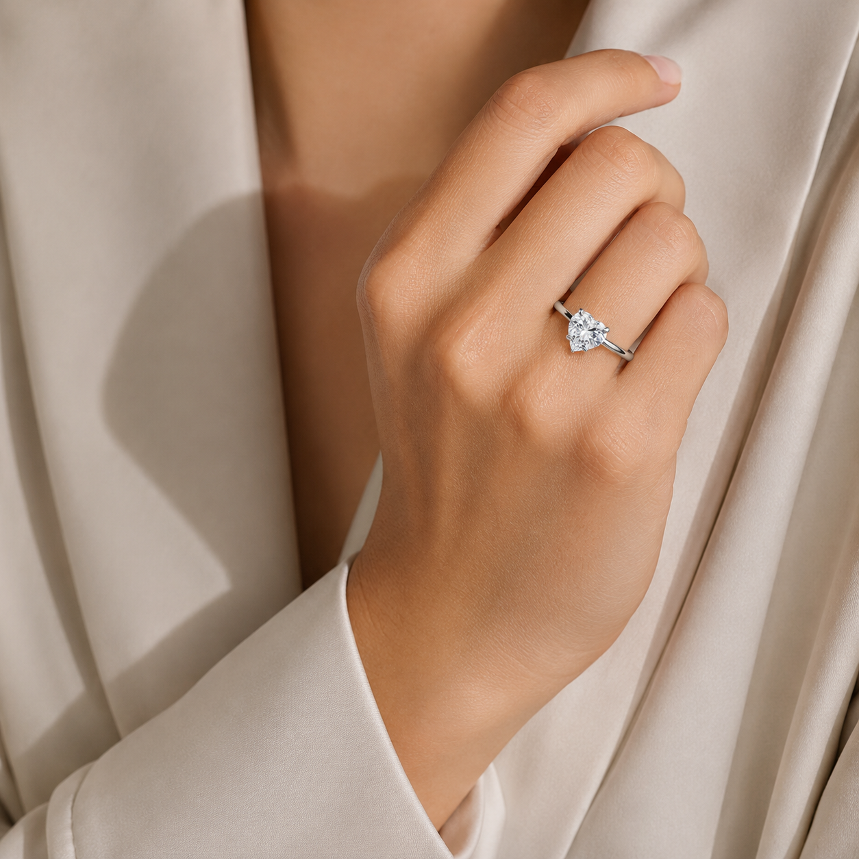 Anillo Solitario Blanco Corazon Plata Ley 925