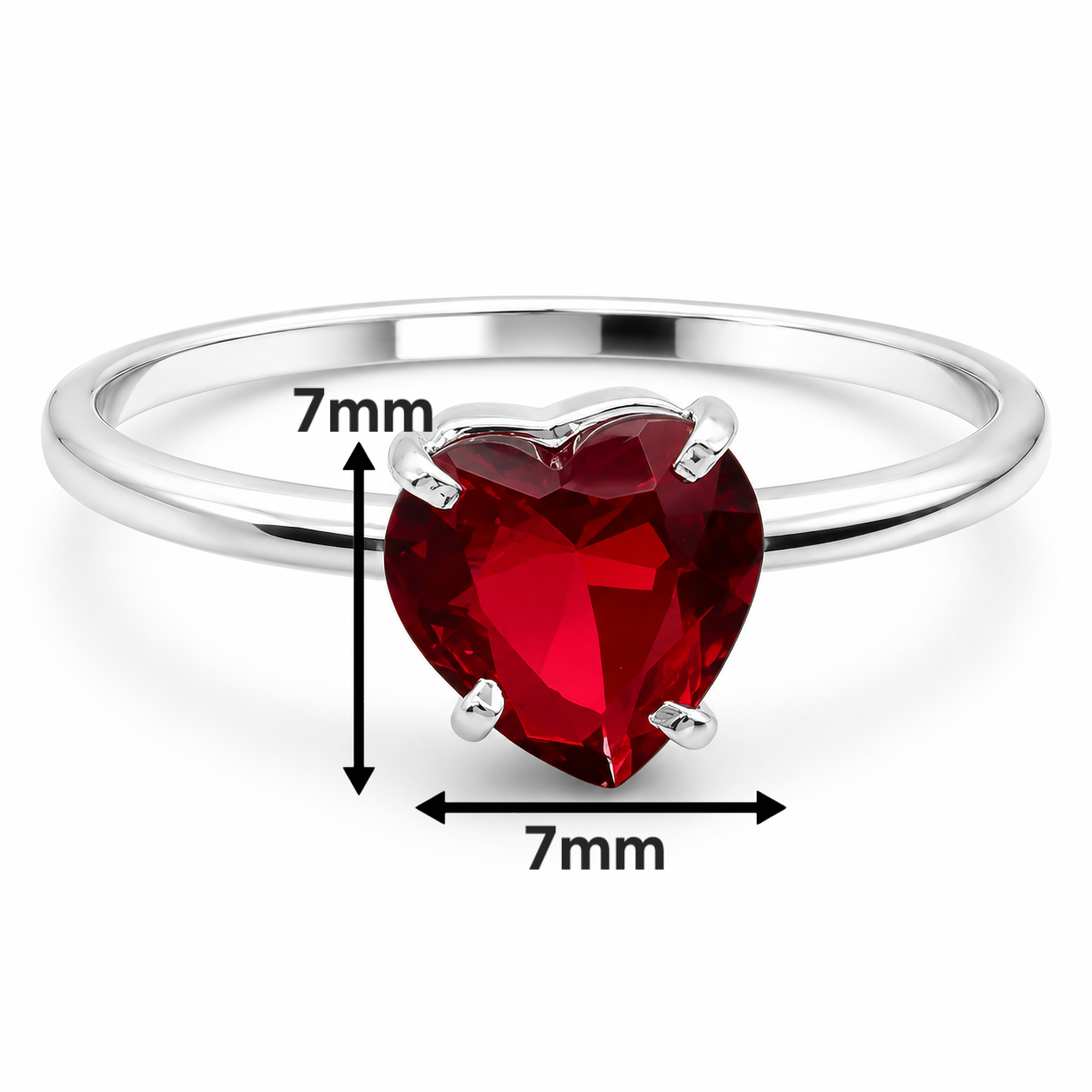 Anillo Solitario Rojo Corazon Plata Ley 925
