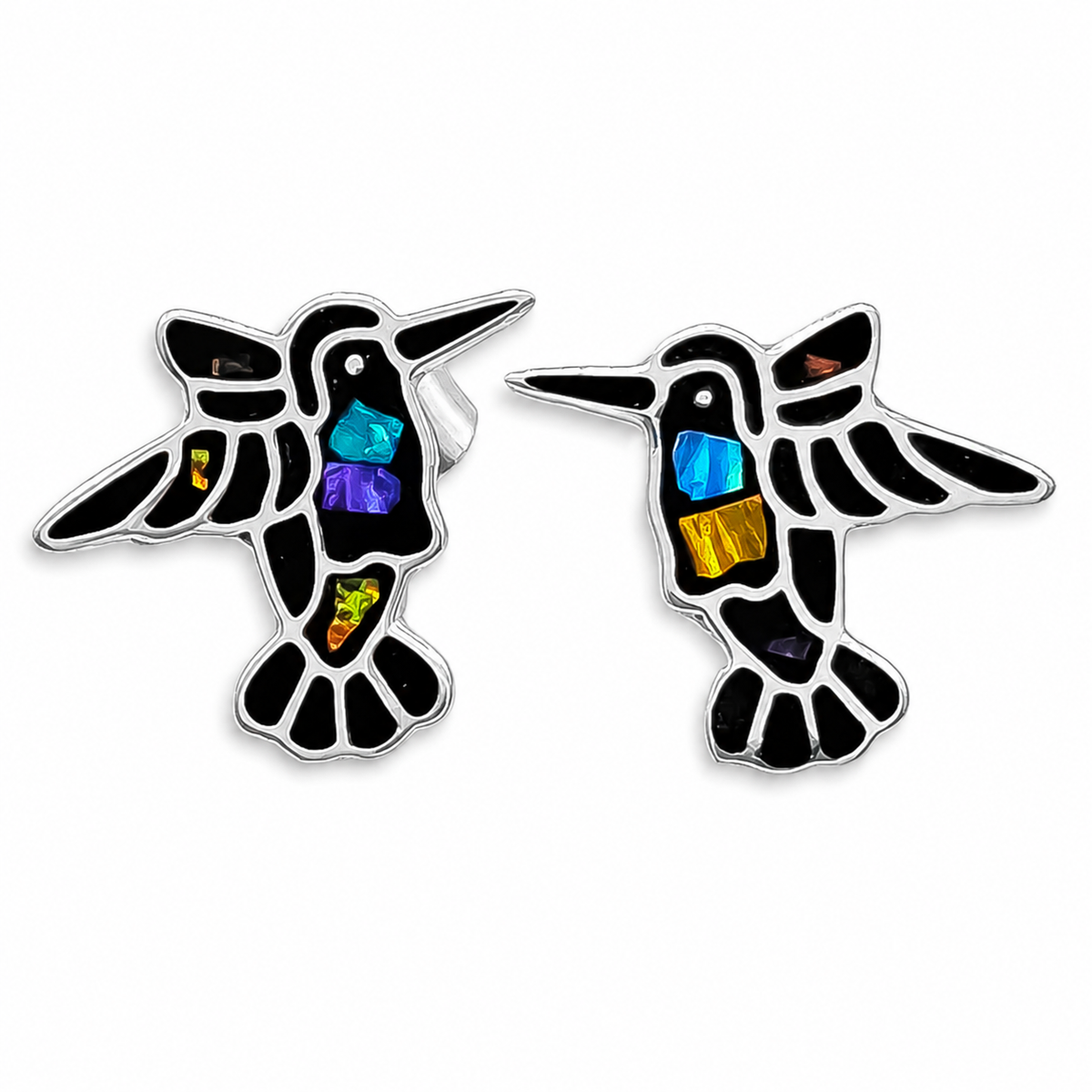 Set Colibri Negro Plata Ley 925
