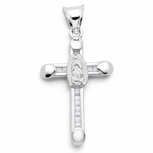 Dije Virgen Cruz Zirconia Plata Ley 925