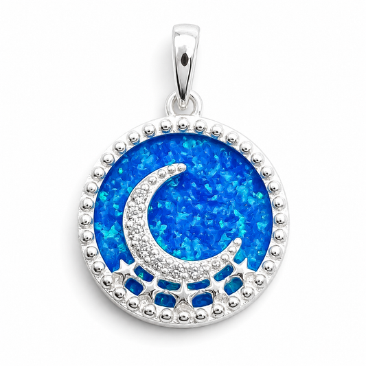 Dije Opalo Azul Luna Plata Ley 925